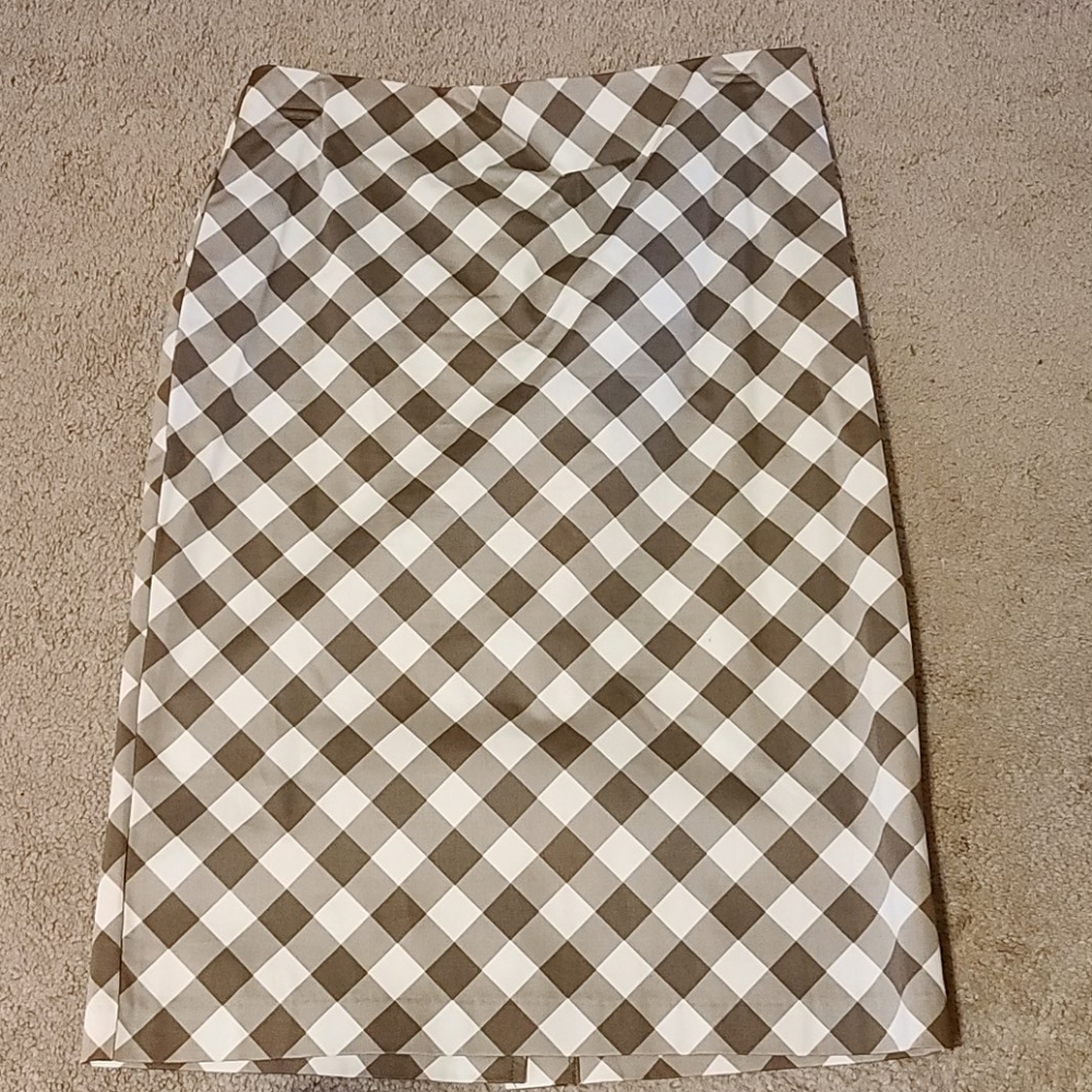 New York & Company Brown and White Checkered Pencil Skirt